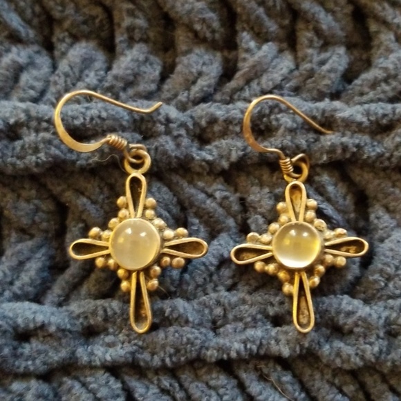 Moonstone and Silver Cross Earrings - Picture 2 of 3